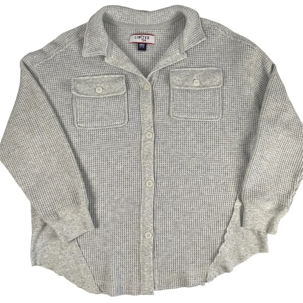 Limited Too Girls Gray Waffle Knit‎ Shacket Button Down Shirt Jacket L 12 14